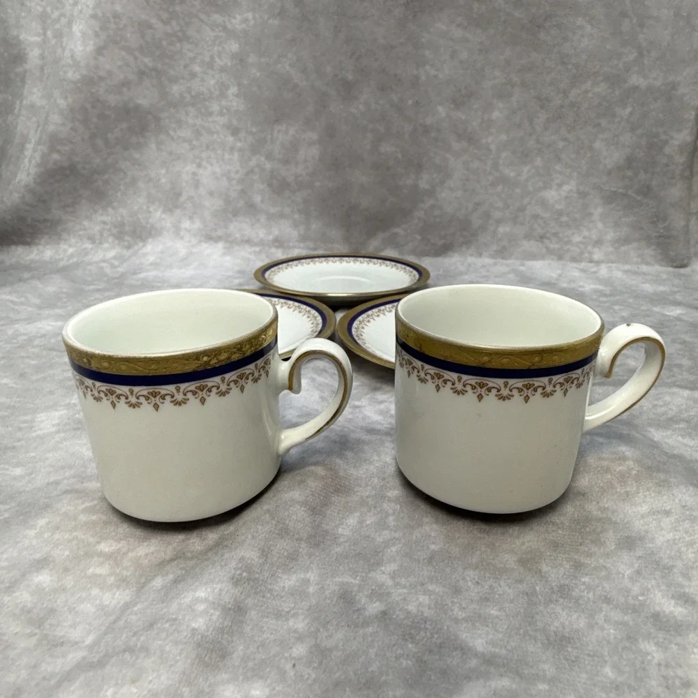 Tirschenreuth Bavaria Demitasse‎ Cup & Saucer Cobalt Blue Gold Germany VTG
